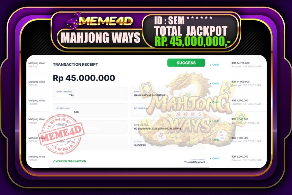 Bukti Jp MEME4D Slot Online 04 September 2026