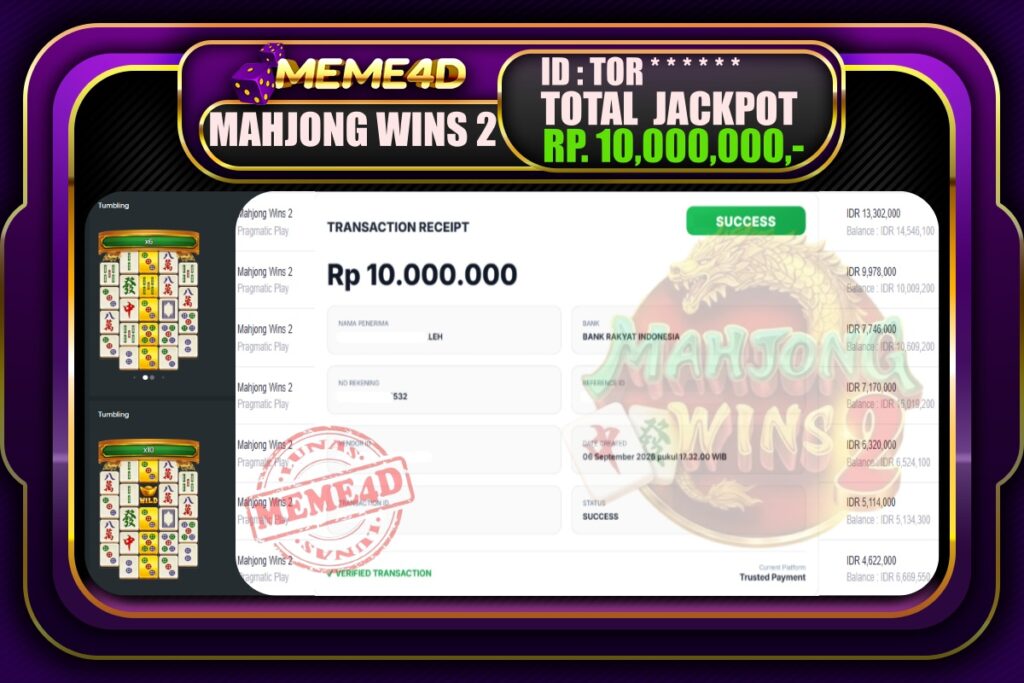 Bukti Jp MEME4D Slot Online 07 September 2026