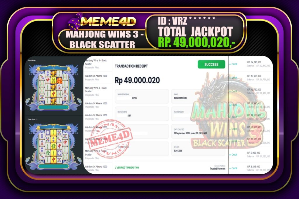 Bukti Jp MEME4D Slot Online 01 September 2026