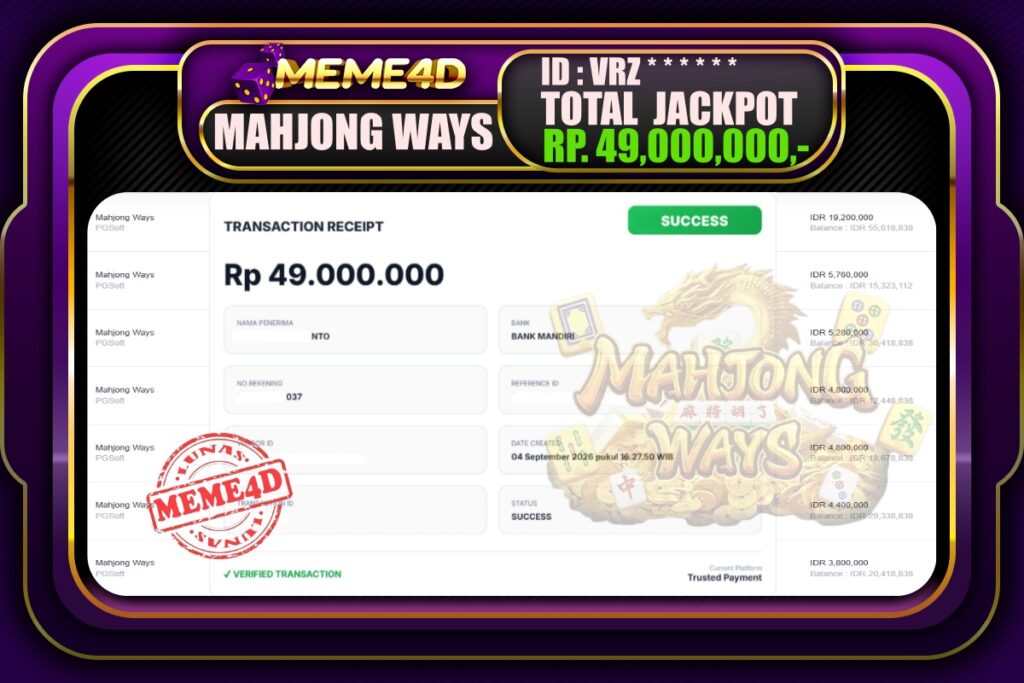 Bukti Jp MEME4D Slot Online 05 September 2026