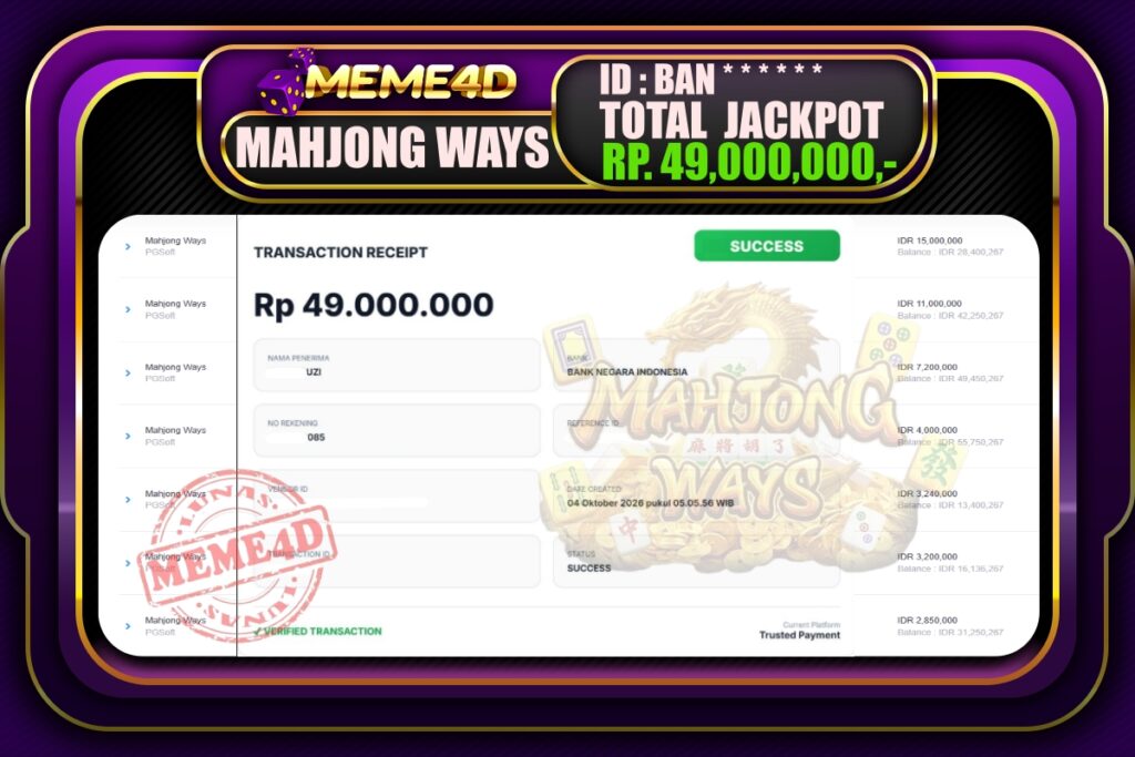 Bukti Jp MEME4D Slot Online 04 Oktober 2026