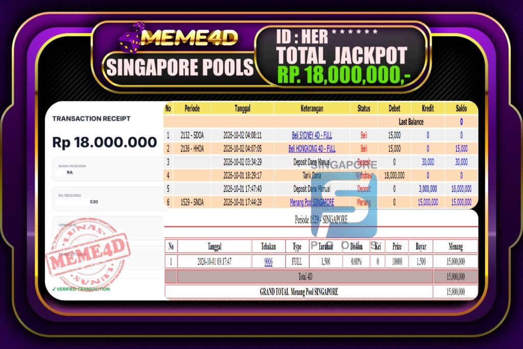 Bukti Jp MEME4D Togel Online 02 Oktober 2026