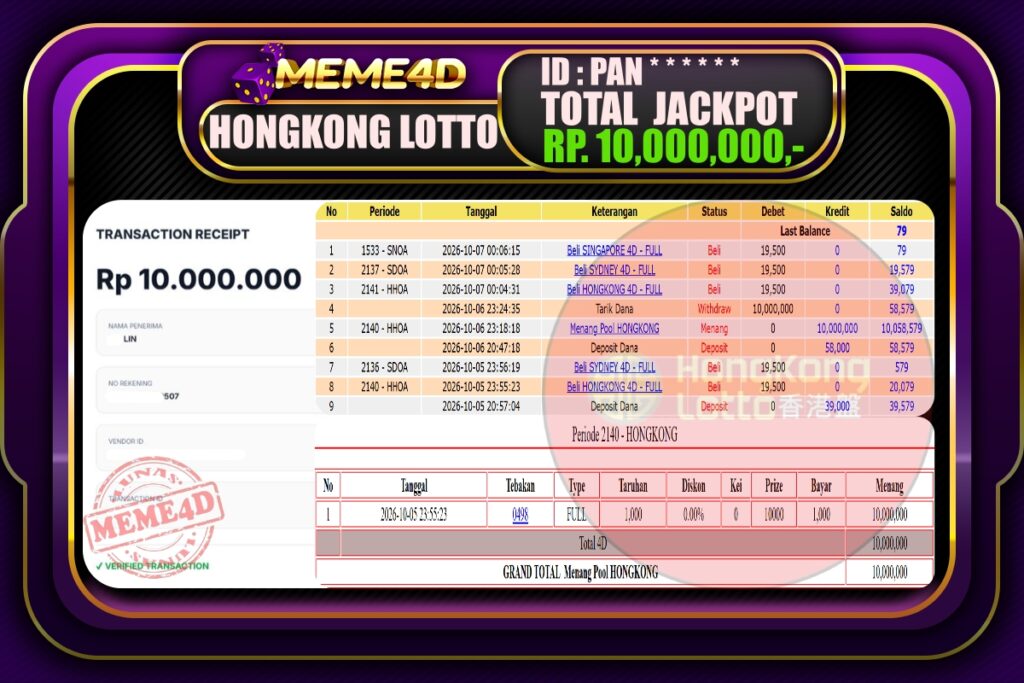 Bukti Jp MEME4D Togel Online 07 Oktober 2026