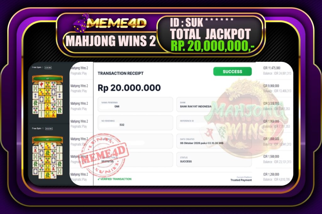 Bukti Jp MEME4D Slot Online 06 Oktober 2026