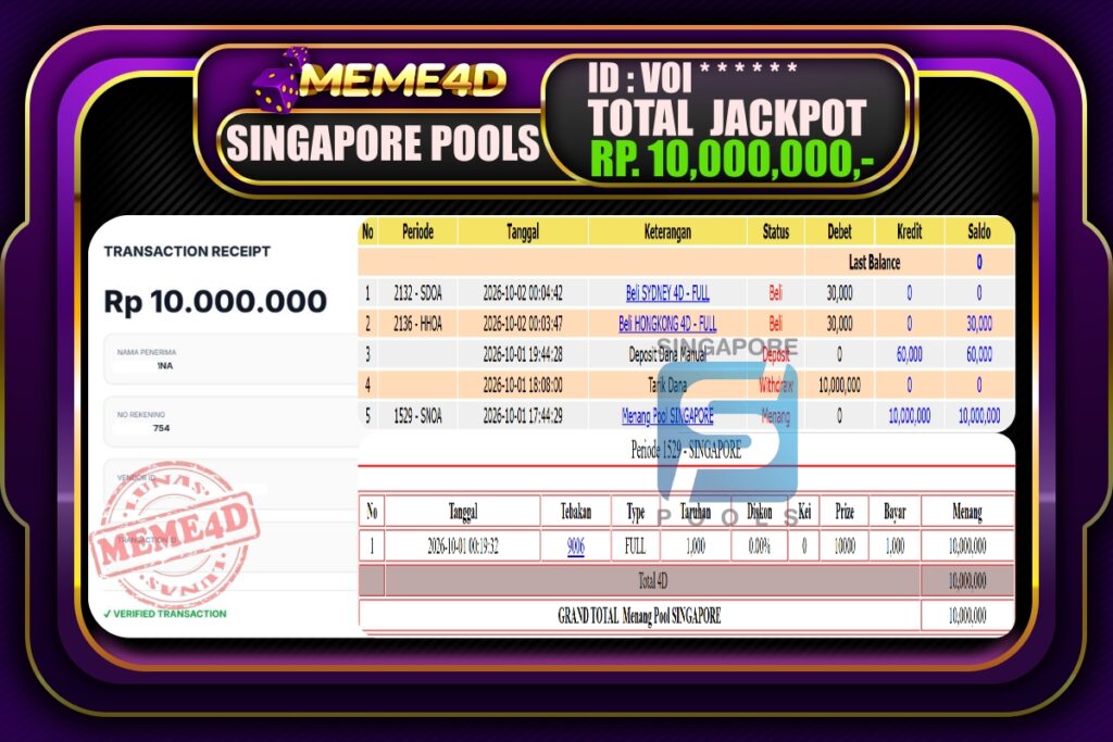 Bukti Jp MEME4D Togel Online 02 Oktober 2026